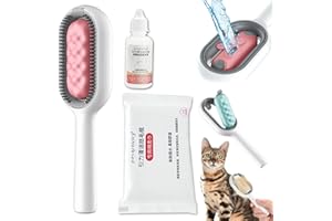 FILOYER Sticky Brush 2.0 for Cats, 4 in 1 Universal Pet Knots Remover with Leave-In Essence and Wet Wipes, Multifunctional Pet Hair Comb Tear Stain Removal (20 ML Leave-In Essence+10 PCS Wet Wipes, Pink)