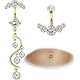 FIASASO Crystal Belly Button Ring for Women Unique 14G 316L Stainless Steel Dangle Belly Rings Belly Piercing Jewelry Navel Barbell Bling Crystals Body Jewelry