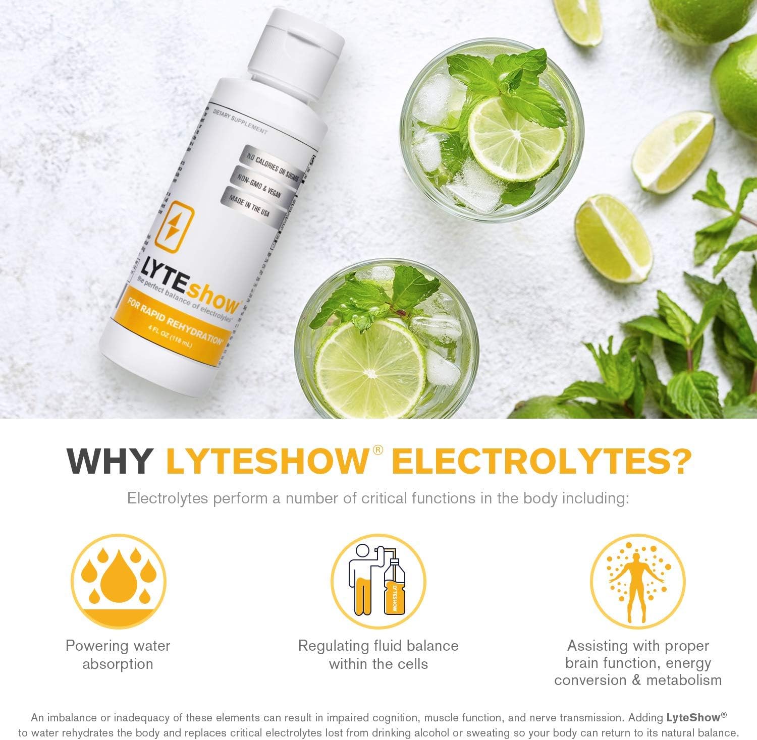 LyteShow Sugar-Free Electrolyte Supplement for Hydration and Immune Support - 40 Servings - Keto Friendly - Zinc and Magnesium for Rapid Rehydration, Workout, Muscle Recovery and Energy - Vegan: Health & Personal Care