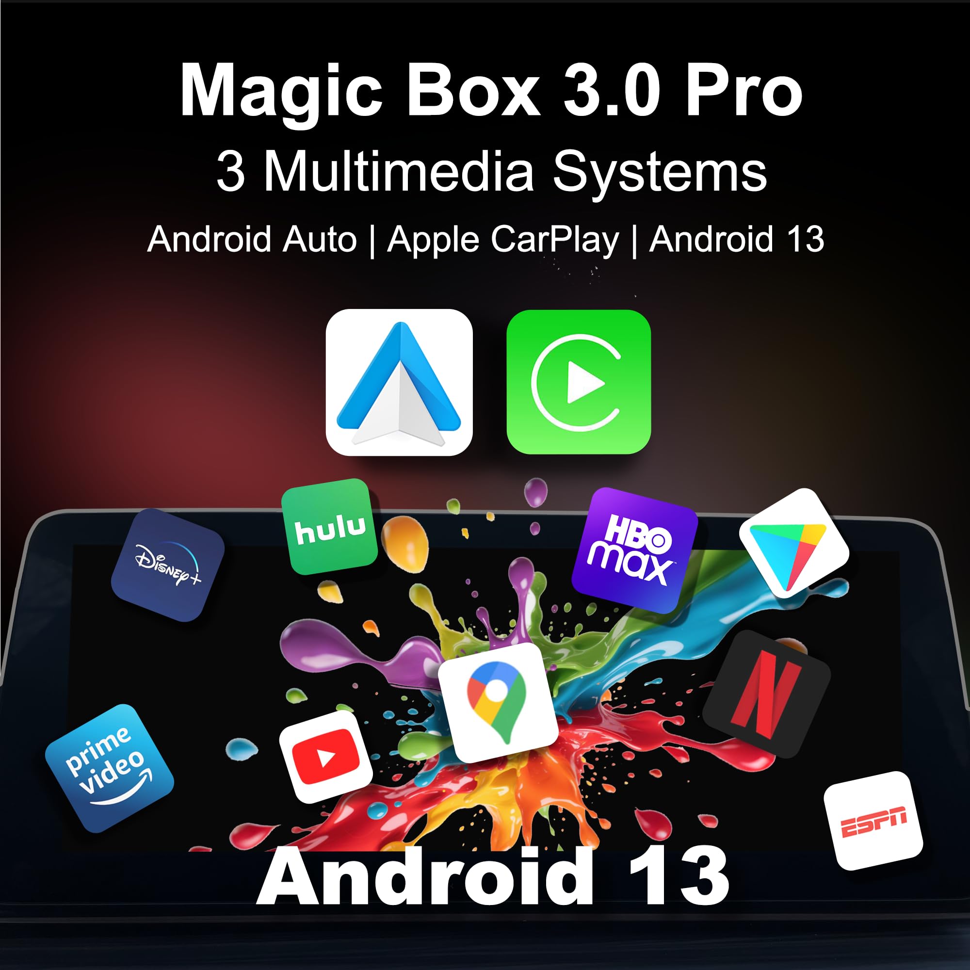 Magic Box 3.0 Pro – Snapdragon 6125 Octa-Core, HDMI & Dual Display | Supports 4G SIM Card | Stream Netflix, Disney+, YouTube, Prime Video | Wireless CarPlay & Android Auto | for Wired CarPlay Cars
