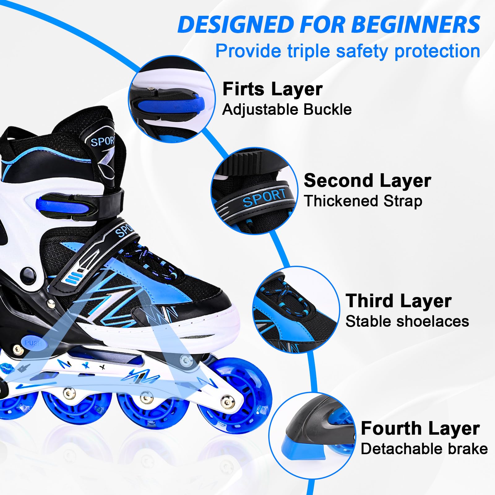 FYHART Adjustable Kids Inline Skates for Girls Boys with All Wheels Illuminating, for Beginner Youth Mens and Womens Roller Skates Blades in Outdoor and Indoor