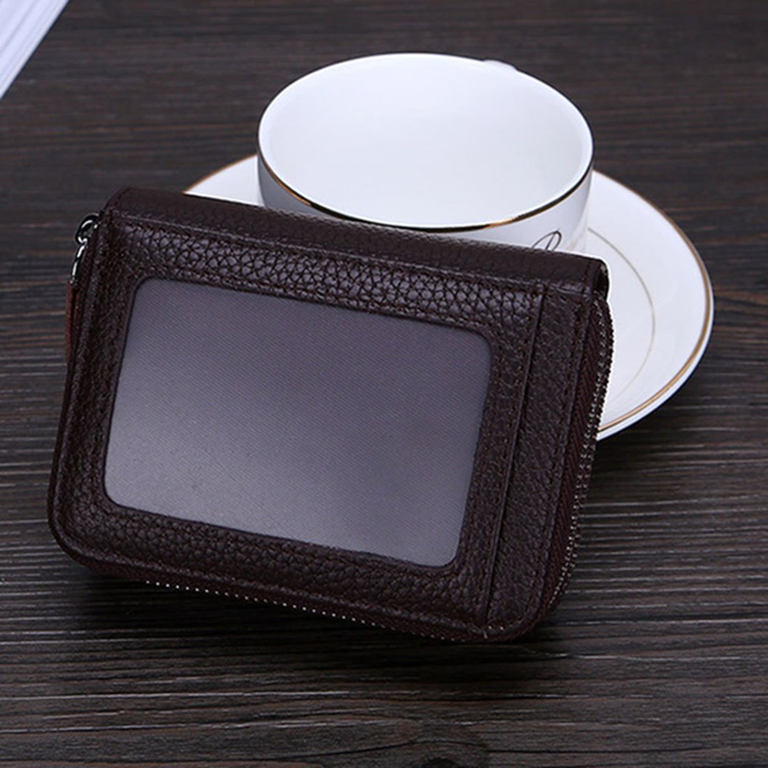 Womens Wallet Small double-zipper Wallet Mini Wallet Card Holder coin purse (BROWN)