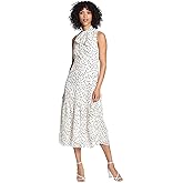 Maggy London Women's Neck Tie Midi Dress with Flounce Hem