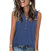 XMTOPYE Womens Summer Tank Top V Neck Sleeveless Tops Button Shirts Loose Fit Basic Clothes
