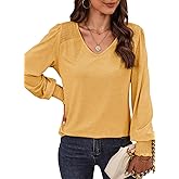Dokotoo Womens Tops V-Neck Long Sleeve Shirts Tops Dressy Casual Blouses Fall Outfits Clothes 2024