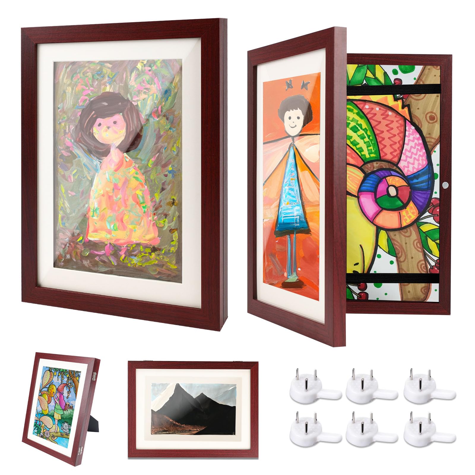 Ciscle Kids Art Frames, 2 Pack A4 Fillable Front Opening Photo Frames, Display Frames for Kids Artwork for 150 Pictures, Ideal for Children's Drawings, Kids Art Projects, School, Home (Mahogany)