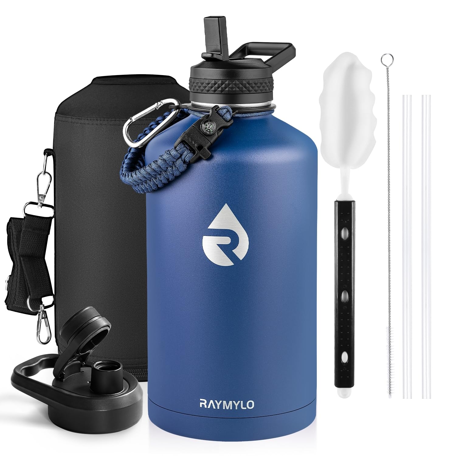 Photo 1 of RAYMYLO One Gallon Water Bottle Insulated, Triple Walled Vacuum Stainless Steel (Cold for 48 Hrs), Leak Proof & Non-BPA, Large Water Flask Jug with Paracord Handle & Straw Spout Lids
