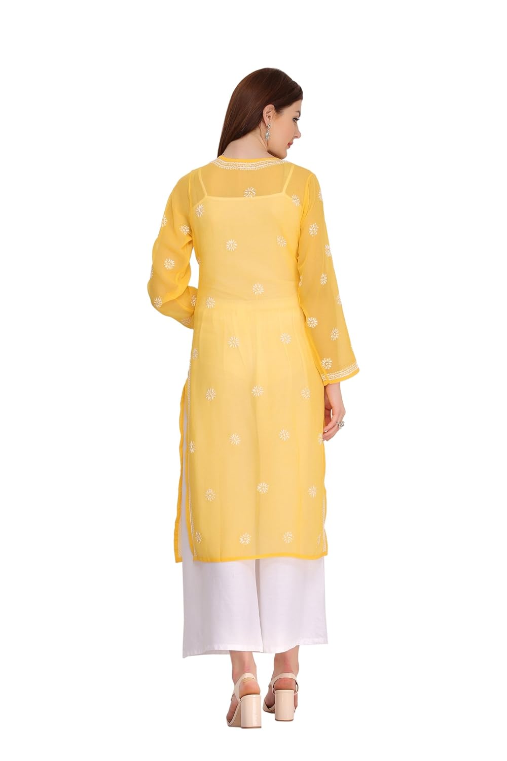 ada designer handmade lucknow chikan regular wear faux georgette kurti a90321