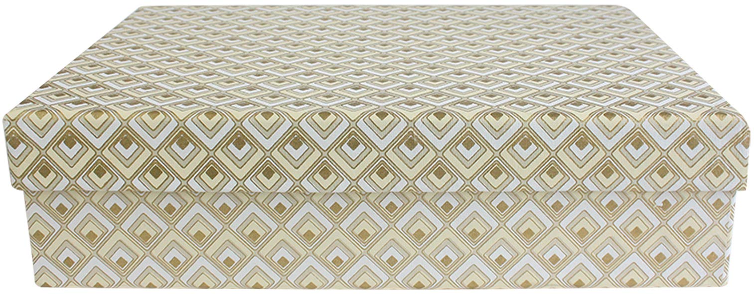 Emartbuy Handmade Cotton Paper Gift Box, Printed Gold, 34 x 23 x 8 cm (13.4 x 9 x 3.1 in)