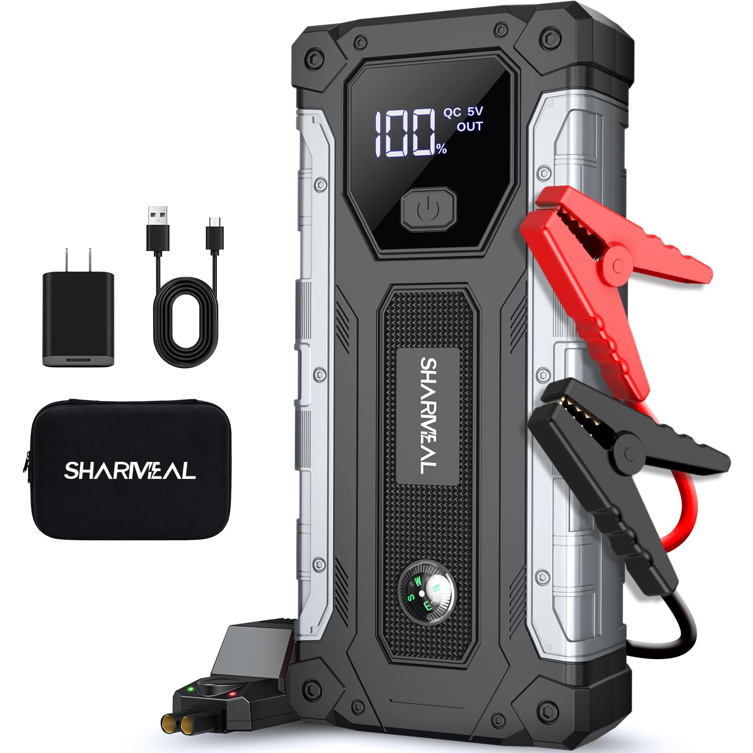 Sharmeal Car Jump Starter 5000A, Jump Starter Battery Pack for 10.0L Gas and 9.0L Diesel, 12V Portable Jump Box with LED Light Image