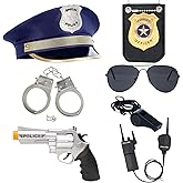 QPCOS Police Officer Role Play Kit Handcuffs Sunglasses Police Costume Accessories for Cop Swat Halloween Party (7 PCS, Medium)