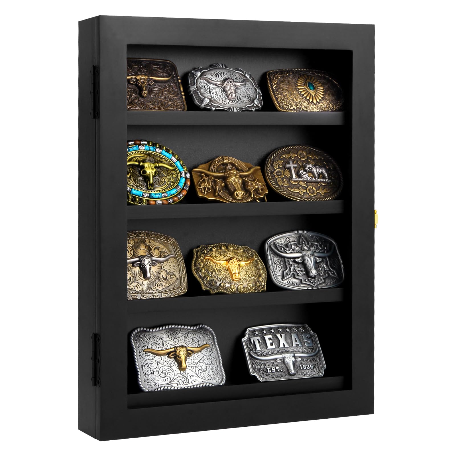 Photo 1 of 3" Belt Buckle Display Case 16×12 Black Shadow Box with Glass Door – Wall-Mounted Belt Buckle Holder & Display Frame for Collectibles – Home Décor Picture Frame (For belt buckles under 3" in height only)