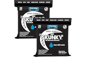 Skunky XL 82% Larger Disposable Rinse-Free Bathing Sponge Wipes, AS-SEEN-ON-TV, Cleans Without a Shower, Just Add Water, Lather, Scrub & Dry with No Sticky Residue, Gym, Elder Care, Kids & More,2 Pack