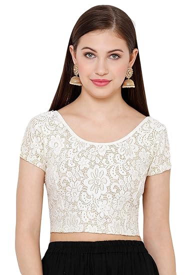 Women's White Cotton Lycra Readymade Stretchable Free Size Saree Blouse(SSB2626-WHTE-FS)