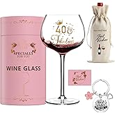 GALOFAY 40th Birthday Wine Glasses Gifts for Women, Cool Personalized Gold Print '40 Fabulous' Red Wine Glass Set, Pink Gift Package with Goblet, Wine Bag, Key Chain, and Card for 40 Years Old Woman