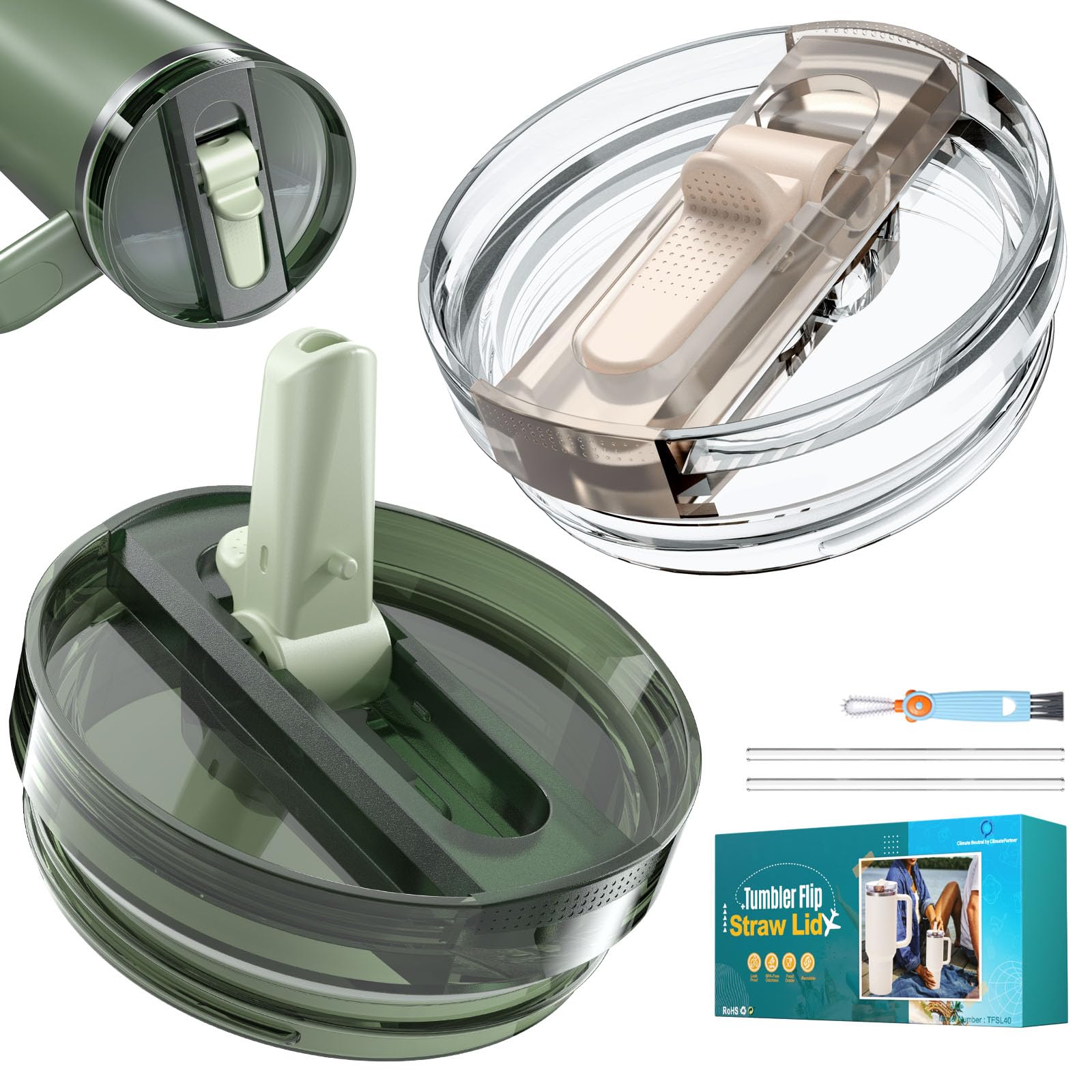 Photo 1 of 2 Pcs Flip Straw Lid for Stanley 40oz Quencher, Leak Proof Cup Top for Stanley ProTour, Spill Resistant Tumbler Lid Compatible with Stanely Cup Accessories