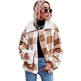 Comeon Women's Coat Casual Lapel Fleece Fuzzy Faux Shearling Zipper Coats Warm Winter Oversized Outwear Jackets