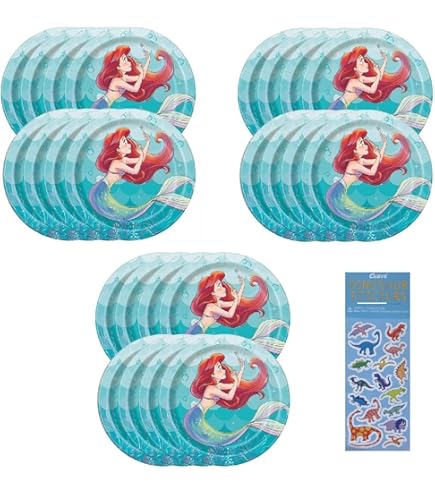 Little Mermaid Ariel Birthday Party Supplies - 16 Plates, 16 Napkins & Table Cover Bundle