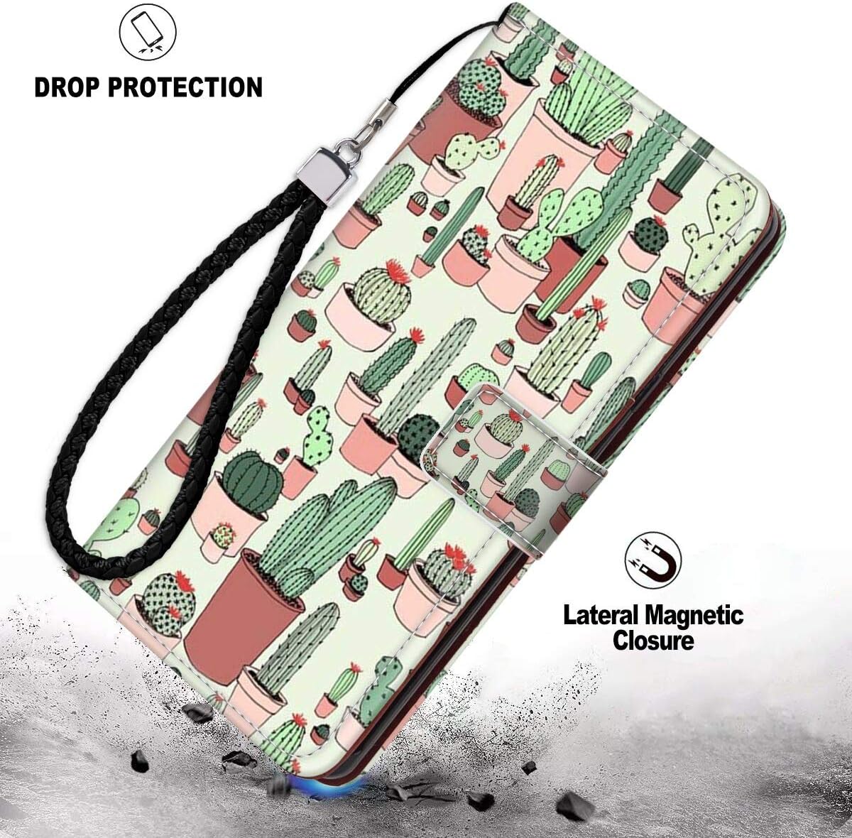 Cactus Pattern Wallet Case Compatible with Apple iPhone 11 Pro Max (2019) (6.5inch) Anti Slip