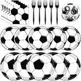 QIYANPAX 96 Pcs Soccer Birthday Party Decorations Includes Dinner Plates, Dessert Plates, Napkins, Forks for Boys Sport Soccer Party Decorations, Serves 24