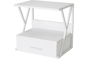 aboxoo Printer Stand for Desk with Storage Drawer, 2 Tier Desktop Or Under Desk Shelf, Multi-Purpose Desk Organizer for Home Office, fit Fax Machine/3D Printer/Scanner, White