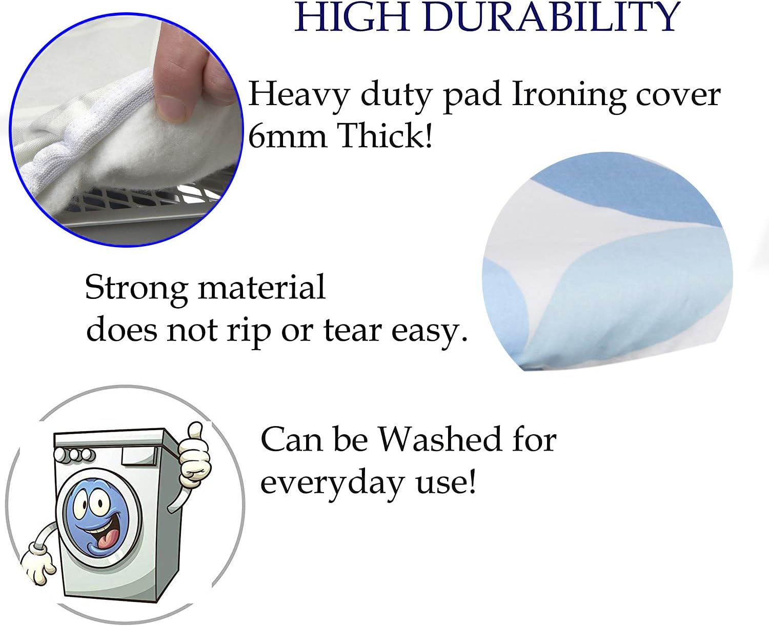 Extra Thick 7mm ironing board cover Designed in the UK. Ironing board covers fit all boards 145 cm in length and 54cm in width. ironing board covers large and medium.Full-Size Scorch Resistant Padding - Image 5
