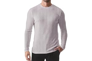 JMIERR Mens Casual Long Sleeve Lightweight T-Shirt Slim Fit Knit Crew Neck Stretch Ribbed Undershirts for Men
