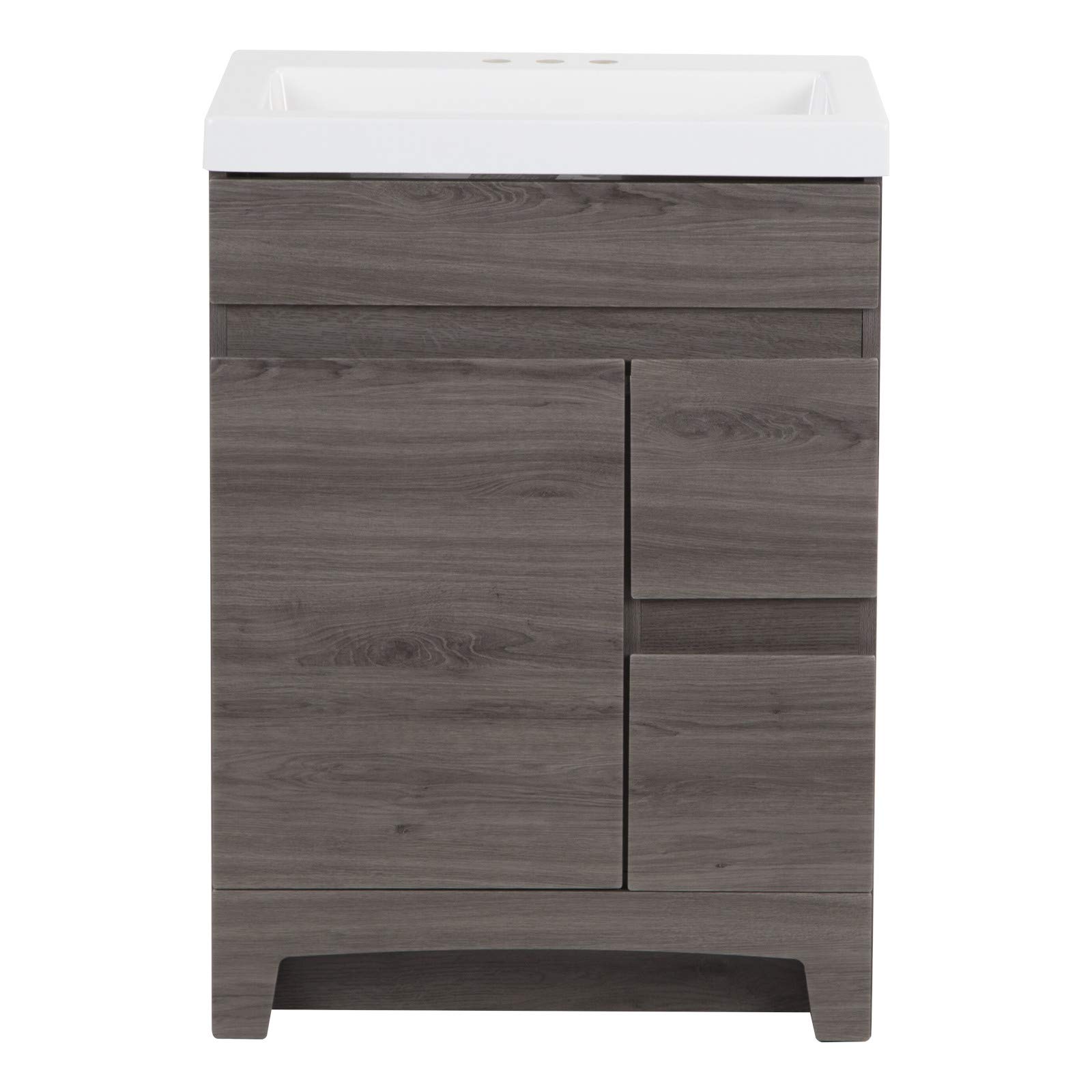 Photo 1 of ** STOCK PHOTO SIMILAR NOT EXACT** ** MISSING CABINET DOOR KNOBS** Cabinets  Bathroom Vanity with 1-Door Cabinet, 2 Drawers, and White Single-Sink Top, 24.5" W x 16.75" D x 33.89" H, Dark Oak