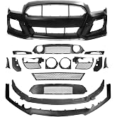 FREEMOTOR802 Front Bumper Fits 2013-2014 Ford Mustang Base/GT, GT500 Style | Unpainted, PP, Full Front Bumper Cover Conversion Kit - with Grilles, Lip Splitter