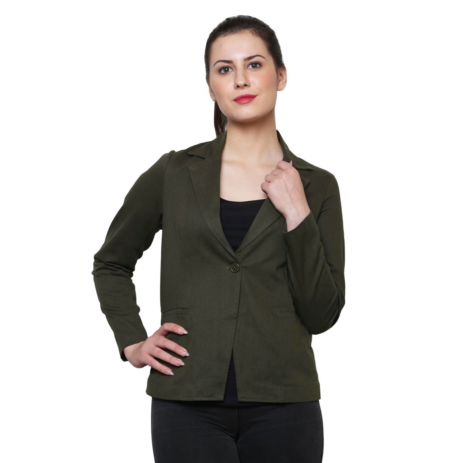trendsnu solid olive women's blazer (tnu0110j)