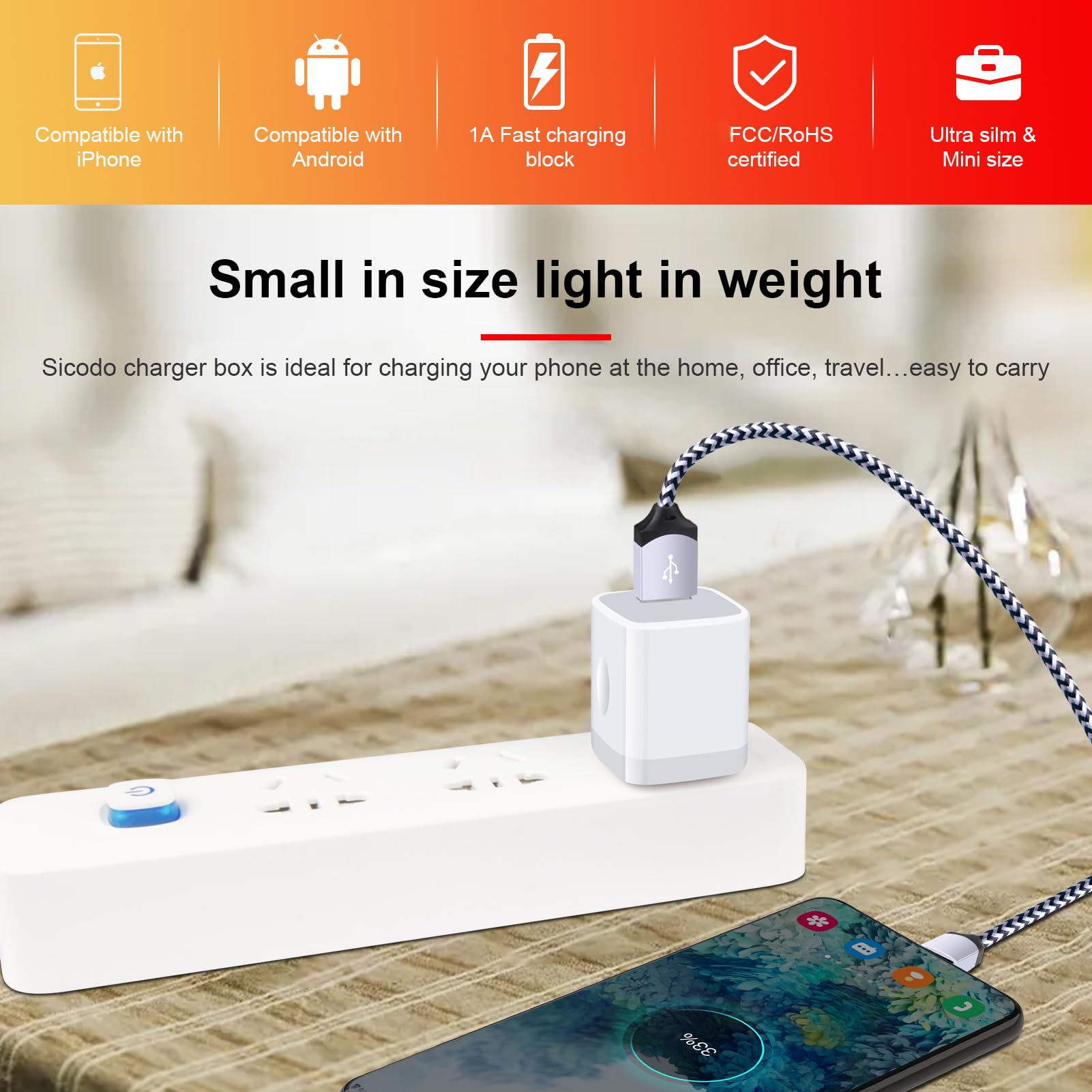 Charger Block for iPhone, Plug in Phone Charger, Sicodo 4Pack Single Port USB Wall Charge Fast Charging Adapter Cube Box for iPhone 16 15 14 13 SE(2020) 12/11pro/XS/XS Max,Samsung Galaxy S25/S24/S23