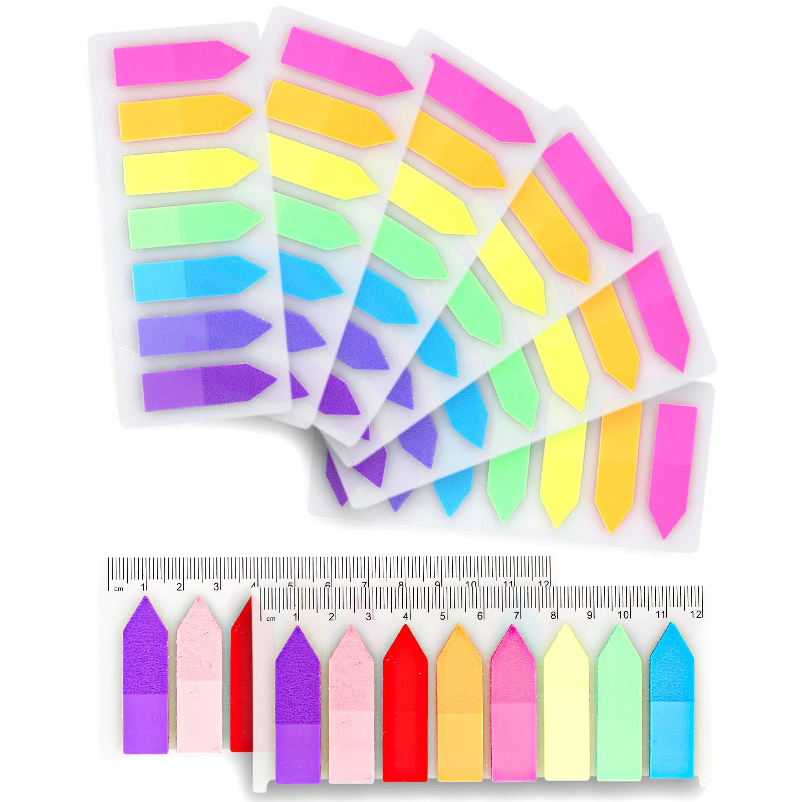 8 Pack Index Tabs with Ruler (Total 1160 Pcs), Writable Sticky Notes, Translucent Book Annotation Page Markers for School Office