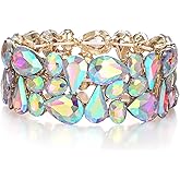 EVER FAITH Women's Art Deco Prom Jewelry Oval Teardrop Crystal Elastic Wedding Bridal Stretch Bracelet for Bride