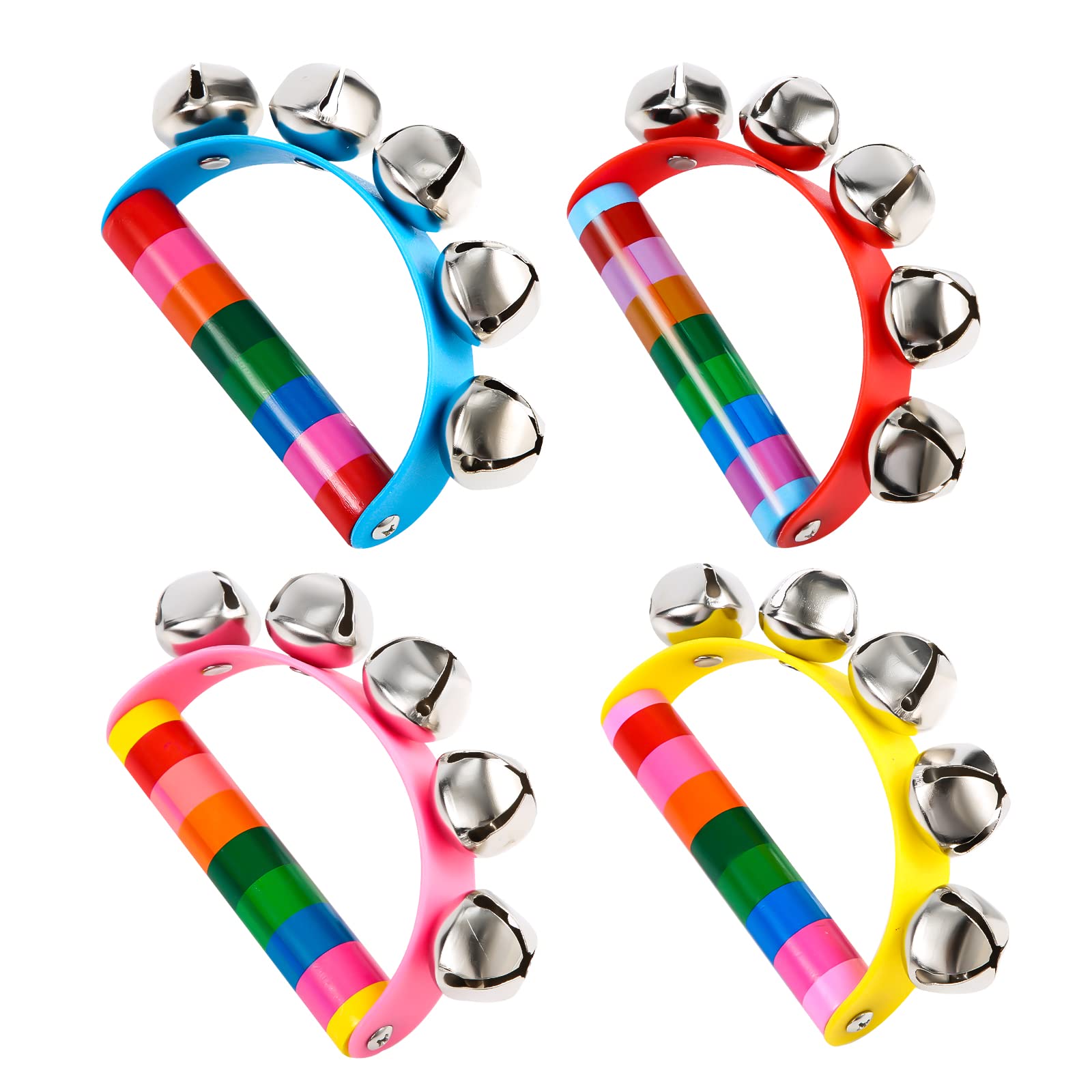 Christmas Handle Jingle Bells, Long Handle Sleigh Bells Cute Hand Shaking Bell Jingle Bells Instrument with Wooden Grip for Christmas Party Kids School Musical Performance