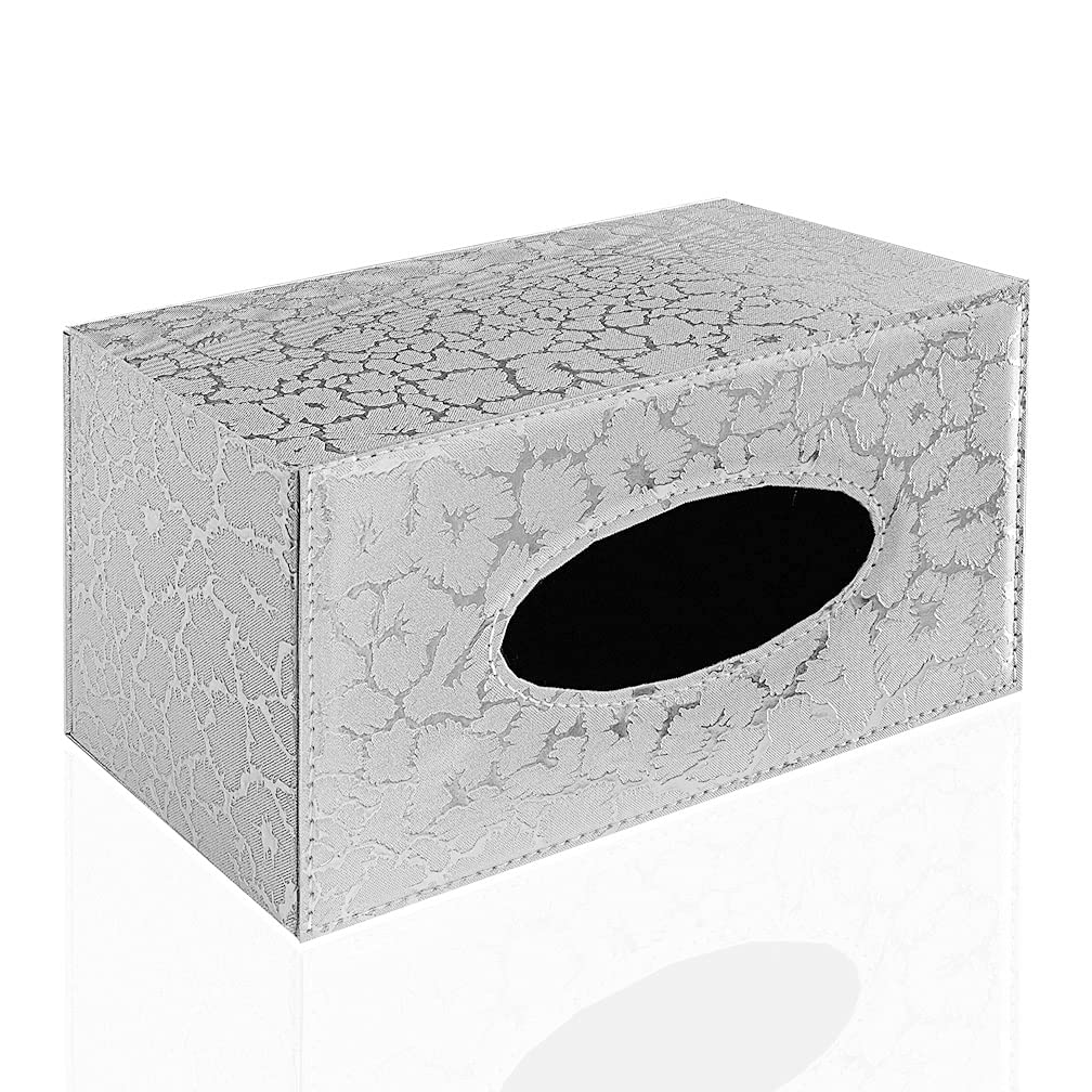 Stylish PU Leather Tissue Box Holder, Modern Rectangular Napkin Holder Pumping Paperchase Dispenser (Silver lightning)