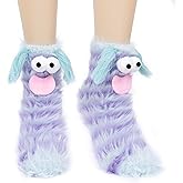 Kephay Coral Velvet Cartoon Monster Funny Socks for Women & Girls, 3D Crazy Novelty Face Winter Warm Thick Socks
