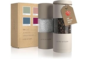 LARS NYSØM Salt and Pepper Grinder Set I Salt and Pepper Mills with Adjustable Ceramic Grinder 2 pieces I Manual Design Spice Mill Set (Brown/Beige)