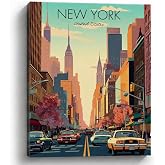 TYPTEK New York Skyline Canvas Wall Art, Vintage NYC Street Poster, Gallery Wrapped Cityscape Wall Decor for Bedroom, Living Room, Home Office, Apartment, Dorm Room, Ready to Hang