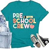 CQF Women Preschool Teacher Shirts Cute Preschool Crew T-Shirts Back to School Teacher Life Tee Tops