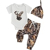 DSOKUHIB Newborn Baby Boy Hunting Outfit Deer Mallard Duck Short Sleeve Romper Jungle Camo Pants Set Hat 3Pcs Clothes