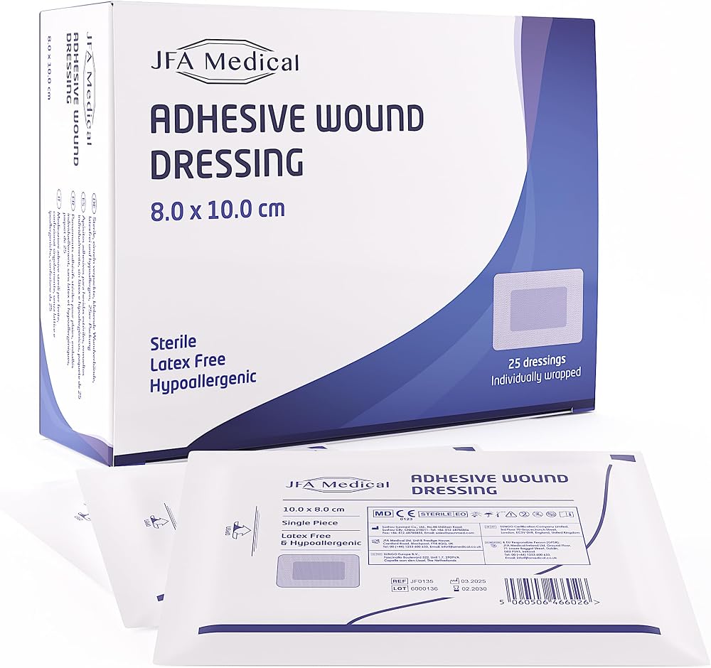 JFA Medical Adhesive Wound Dressings Pack 25 80x100mm CE Sterile