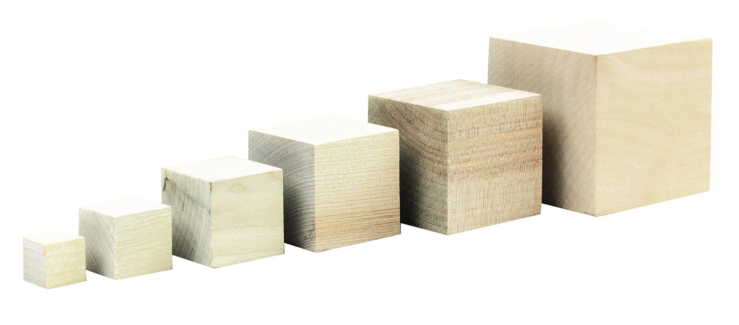 Hygloss Products Unfinished Wood Blank Wooden Building Block Cubes, 1.5", Natural, 20 Piece