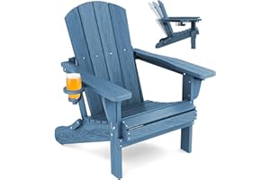 SERWALL Folding Adirondack Chair, Adirondack Outdoor Chair with Cup Holder, Adjustable Adirondack Chair with 3 Recline Positions, All Weather HDPE Outdoor Adirondack, Blue