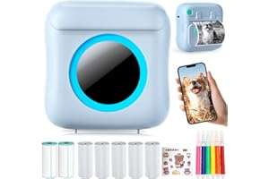 CARPOWER Mini Printer Portable for Smartphone, Wireless Thermal Printer Photo Printer with 7 Rolls of Paper, Inkless Pocket Printer Bluetooth Smart Printer for Picture, Receipt Label, Note, QR Code Printing