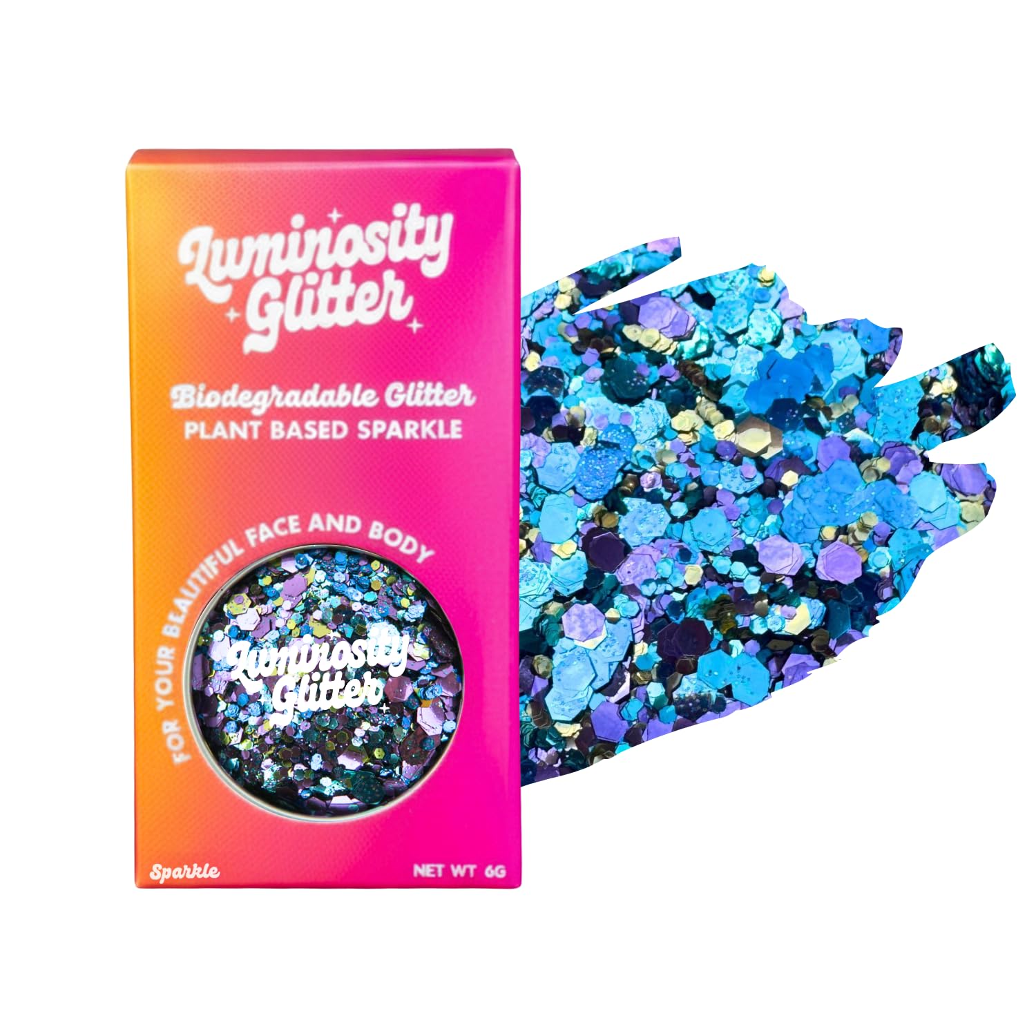 Luminosity Biodegradable Peacock Glitter Blend – Chunky & Fine Eco Glitter Mix in Turquoise, Purple, Gold & Blue | Vegan, Festival Glitter for Face, Body & Hair | Eco Friendly Sparkle Makeup