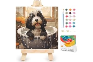 Arttoplus Dog Paint by Numbers Kit for Kids with Frame,Cute Kids Paint by Numbers Ages 8-12 with Wooden Easel,Easy DIY Animal Acrylic Oil Painting by Number for Gift Home Wall Decor(8x8 inch)