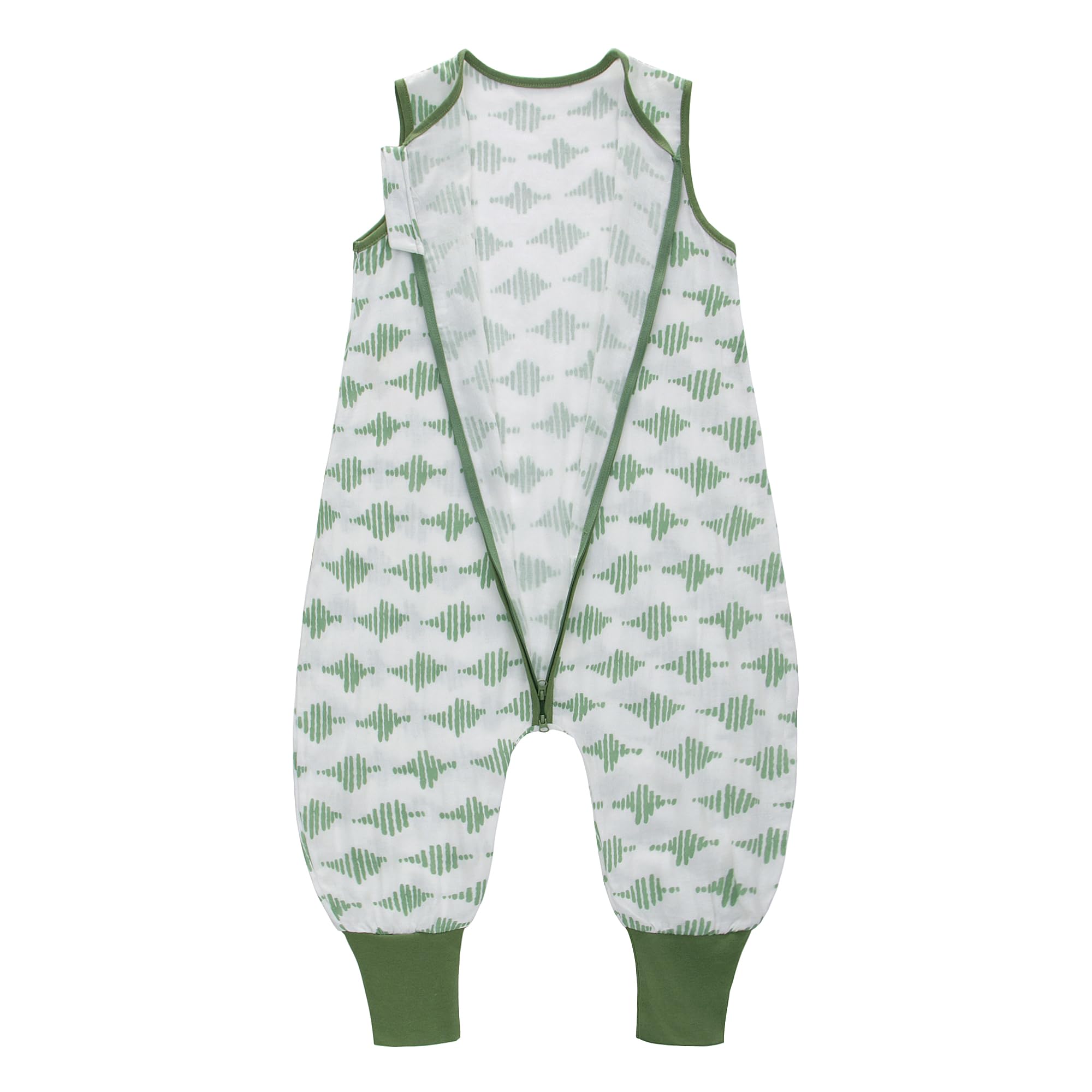 LAT Baby Summer Sleeping Sack with Feet 0.5 Tog, 100% Cotton Muslin Baby Sleeping bag with Legs Sleeveless Toddler Sleep Sack Wearable Blankets for Boy Girl(Green Stripes,1 Pack,L/90(2-4T))