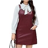 MakeMeChic Women's Plus Size Christmas Overall Dress Leopard Print Pinafore Adjustable Strap Short Dress Burgundy X-Large