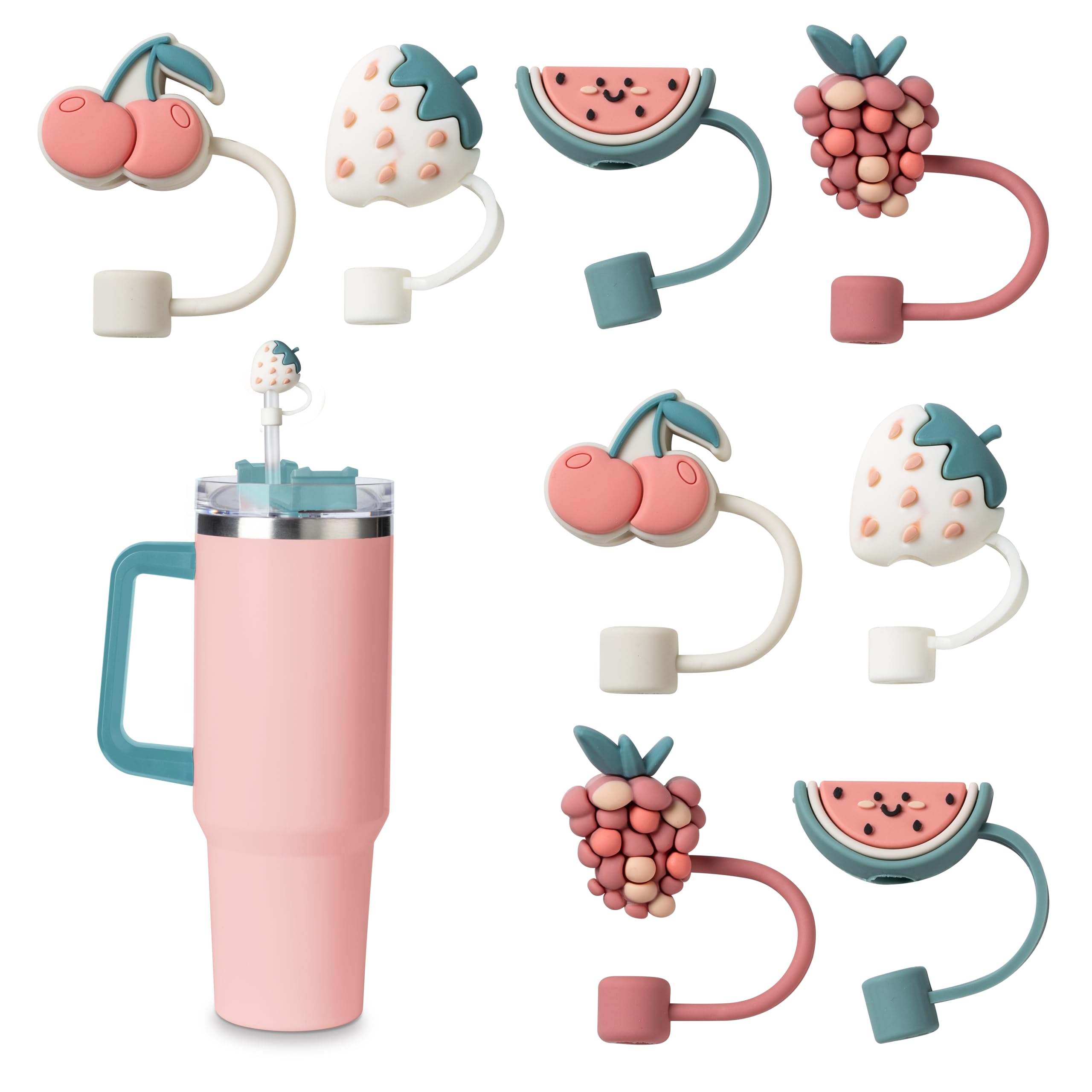 Photo 1 of COOK WITH COLOR 8 PCS Straw Covers Straw Toppers for Tumblers - Cute Reusable Caps in Various Shapes for 8 mm Straws, Assorted Berries