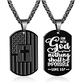 Zocomi Dog Tag Cross Necklace for Men Boys, 24 Inches American Flag Stainless Steel Bible Verse Pendant Chain Religious Patriotic Jewelry Gifts